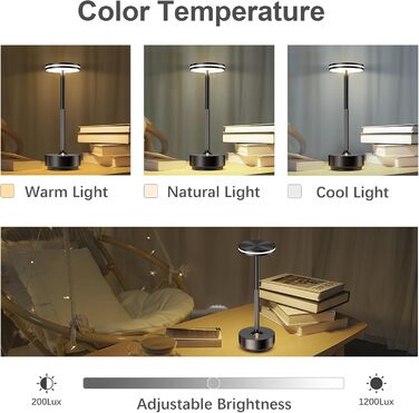 Світлодіодна настільна лампа Hapfish акумуляторна, бездротова, з димером, 5000mAh, 3 режими освітлення, водонепроникна IP54, для столу, вулиці, спальні - комплект 2 шт. Чорна