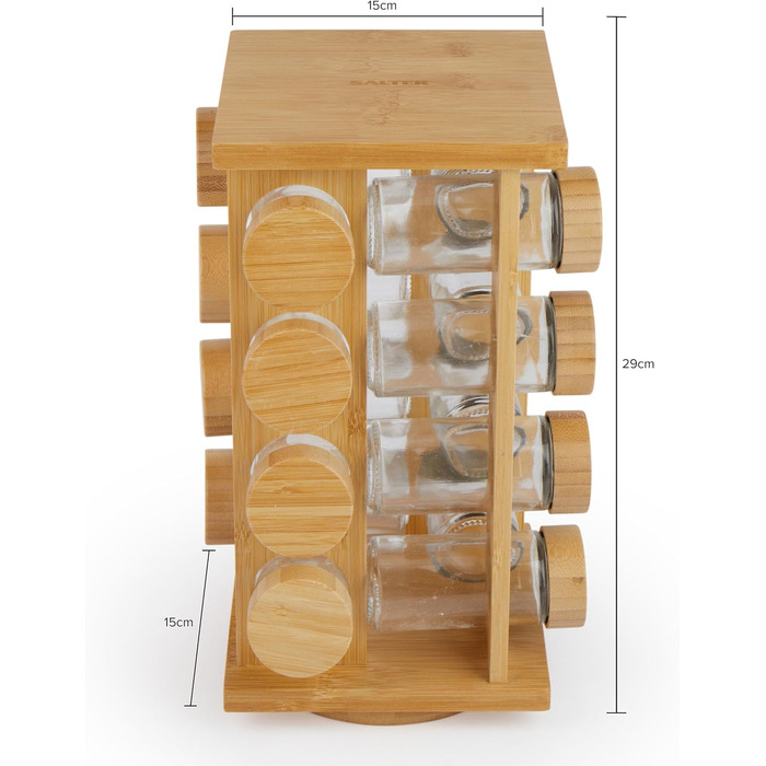 Спецівник Salter Bambus BW12777EU7 з бамбука – обертовий, 16 баночок, кришки, для зберігання спецій