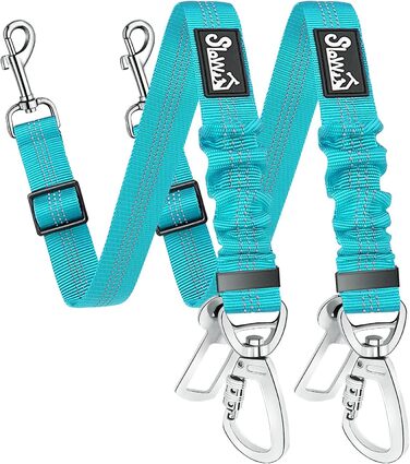 Автогурт для собак у машину, 2 шт. Безпечний ремінь для собак з амортизатором, регульований автогурт з універсальним з'єднувачем, для подорожей, (Світло-блакитний)