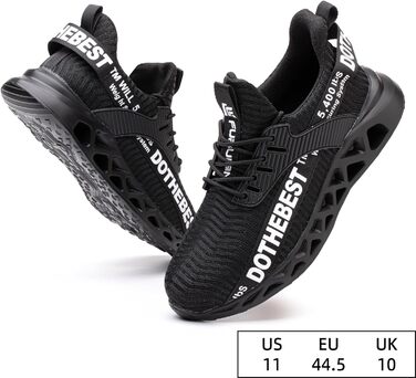 Черевики робочі Furuian для чоловіків та жінок, легкі, спортивні, дихаючі, зі сталевим підноском, антиковзкі, фітнес-кросівки, чорні, 38.5 EU