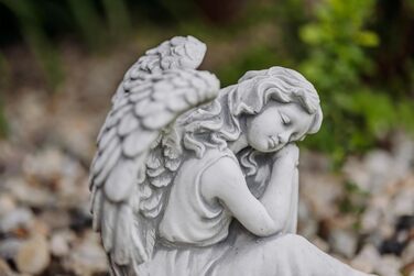 gartendekoparadies.de Sleeping Angel, Stone Figure H. 25 cm, 6 kg, Grey, frost-proof made of cast stone for outdoor use