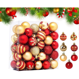 Новорічні кулі для ялинки, 50 шт. 3/4/6 см, з глітером, червоно-золоті. Пластикові прикраси для ялинки