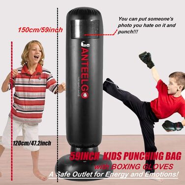Дитячий боксерський мішок JanTeelGO 150 см з надувною основою - для карате, таеквондо та боксу (3-12 років)