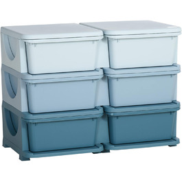 HOMCOM Kids' Storage Chest with Drawers, Toy Organizer, Toy Box, Three Tiers for Children's Room, 3-6 Years, Kids' Furniture, 37 x 37 x 56.5 cm (75L x 37W x 56.5H cm, Blue)