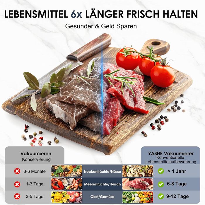 Вакуумний пакувальник YASHE 80KPA з магнітною кришкою, 10-в-1, подвійна зварювальна лінія та подвійна поршнева помпа, зберігання рулонів, для зберігання продуктів