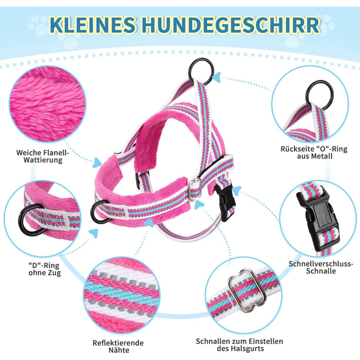 Нашийник для собак середніх та маленьких порід, м'який, не тягне, з 2 карабінами, легкий, світловідбиваючий, чорний (XS, Рожевий)