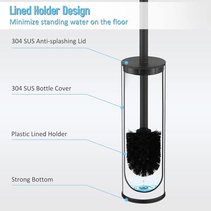 BGL 304 Stainless Steel Toilet Brush Holder - Long Design, Black Finish