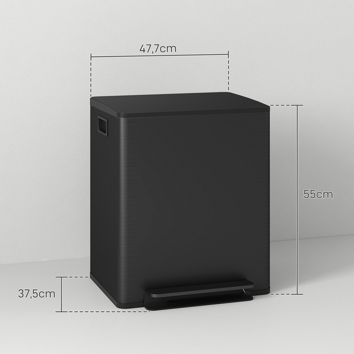 HOMCOM 2x25L Trash Can Step Pedal Bin Stainless Steel with Lid & Foot Pedal, Cosmetics Bin with Inner Bucket for Living Room & Office, 47.7x37.5x56cm