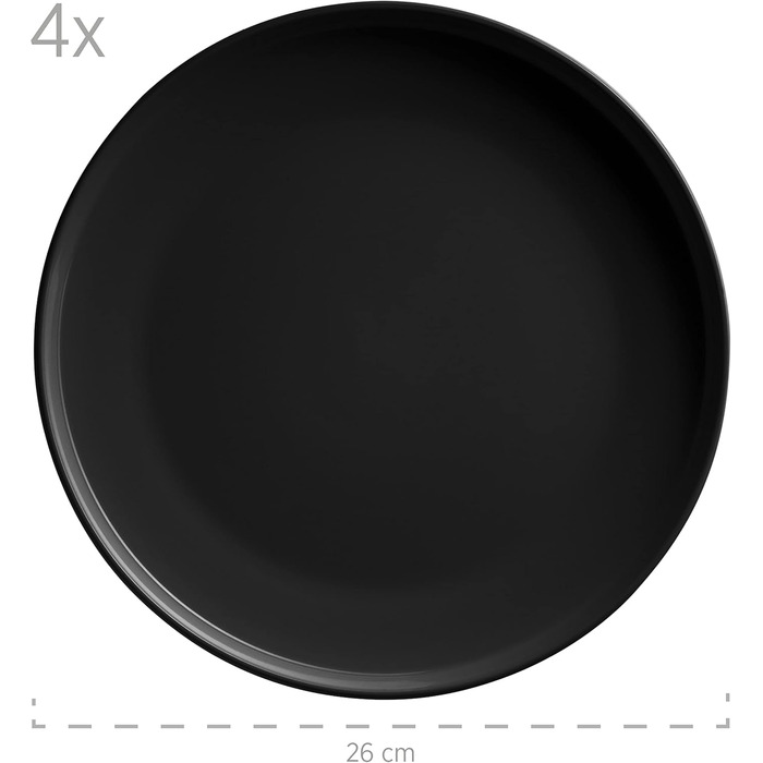 MÄSER 931961 Alenia Series, Dinner Set for 4 people in modern Scandinavian design, 16-piece combination service made of ceramic in black, stoneware