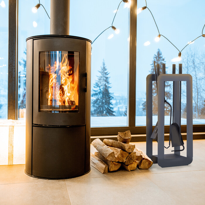 Relaxdays 5-Piece Fireplace Set in Grey/Black