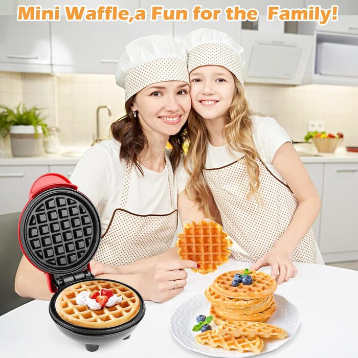 Міні вафельниця для приготування бельгійських вафель, діаметр 10 см, 220V, 350W, червона