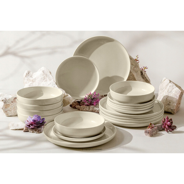 Обідній сервіз Konsimo Victo, бежевий глянцевий, набір на 6 осіб (18 предметів)