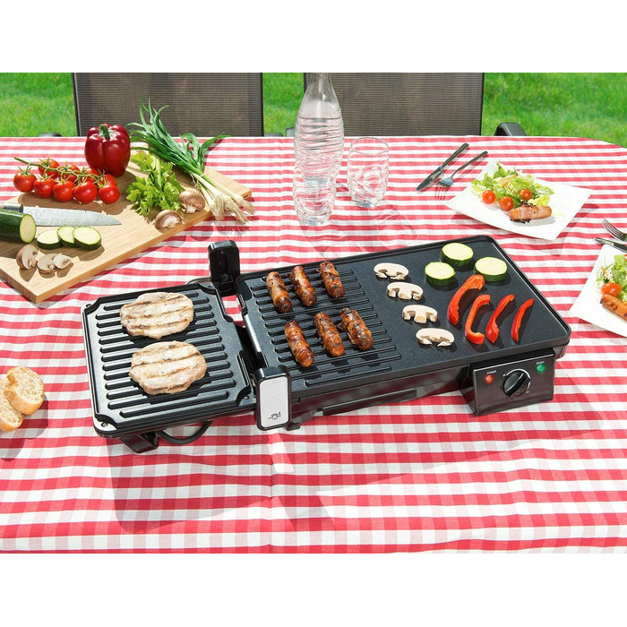 Rosenstein & Söhne 2-in-1 Electric Table Grill with Contact Grill & Grill Plate - 2000W