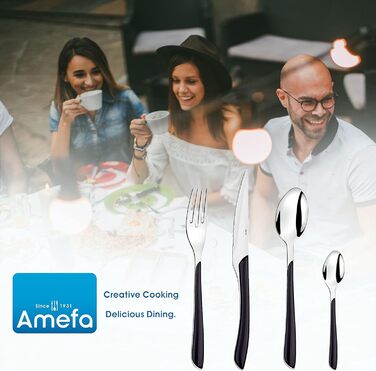 Amefa ECLAT Cutlery Set Black Dinner Cutlery 24-piece for 6 people, Stainless Steel, Rust-proof, High-quality Plastic Handle Shells, Dishwasher-safe, Cutlery Set for 6 people, Camping Cutlery