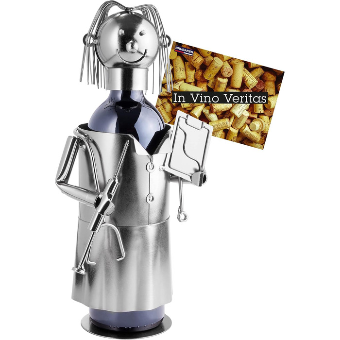 BRUBAKER Wine Bottle Holder Doctor - Metal Sculpture Bottle Stand - 20 cm - Wine Gift for Patients, Specialist Doctors, Medical Students for Studying - with Greeting Card