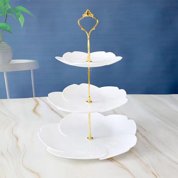 Підставка для тістечок Wagoodter на 3 яруси, тортова підставка, багаторівнева підставка для десертів, багаторазова для весілля, дня народження, чайної вечірки (біла квітка)