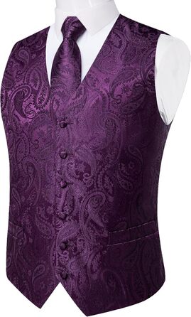 Набір DiBanGu для чоловіків: шовкова жилетка та краватка з паєтками, попередньо зав'язаний бантик, для весілля, свят, 6 шт., колір: фіолетовий (M)