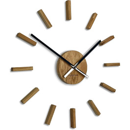 FLEXISTYLE 3D Wall Clocks DIY Oak Large 50-75CM (Thickness 19MM!) for Office Living Room Bedroom Decoration, z54g eco75 d-1-x (Oak/Black 2, HolzSimple)