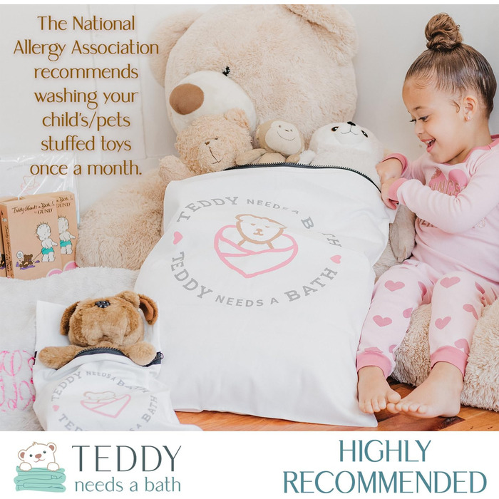 Teddy needs a pet bath and kids' toys. Laundry bag for the dryer.