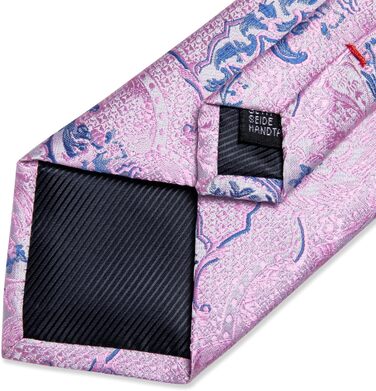 Краватка чоловіча DiBanGu Paisley шовкова, рожево-блакитна + хустинка + запонки + зажим для краватки для вечірки, випускного