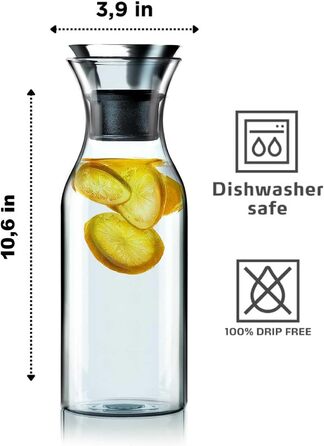 EVA SOLO | Refrigerator Carafe 1.0L | For Hot and Cold Beverages | Dishwasher-Safe Borosilicate Glass | Stainless Steel and Silicone Spout | Fits Most Refrigerator Doors