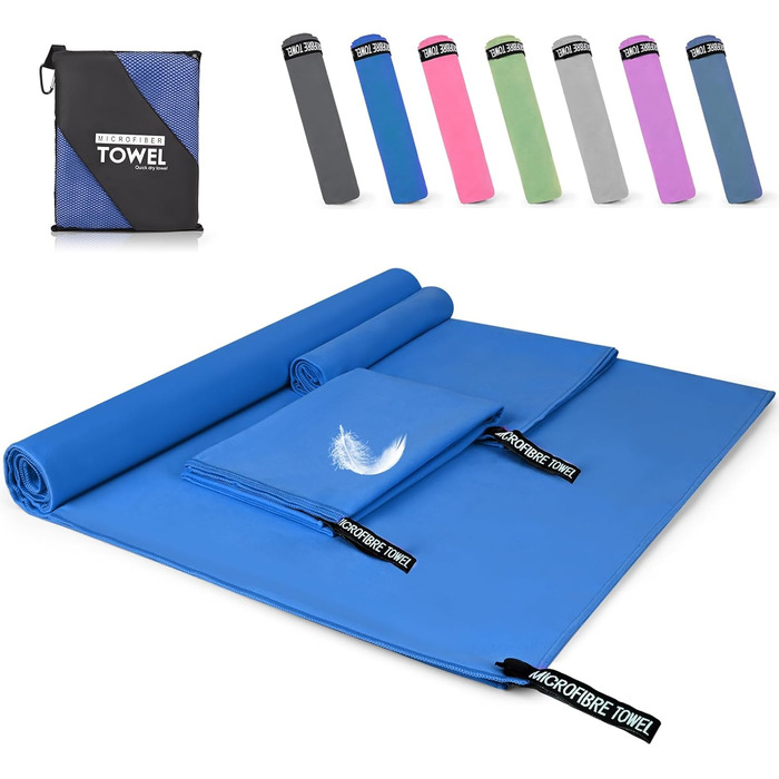 Набір рушників з мікрофібри (3 шт.): 180x80 см + 2 шт. 80x40 см. Для фітнесу, сауни, пляжу, подорожей. Темно-зелений (блакитний)