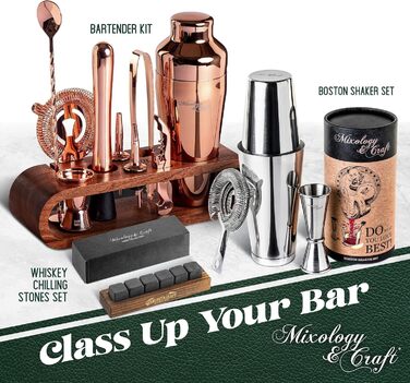 Набір бармена з махогоні та нержавіючої сталі (10 предметів) | Преміум бар-аксесуари: шейкер, інструменти, коробка | Для дому, вечірки, весілля | Елегантний подарунковий набір