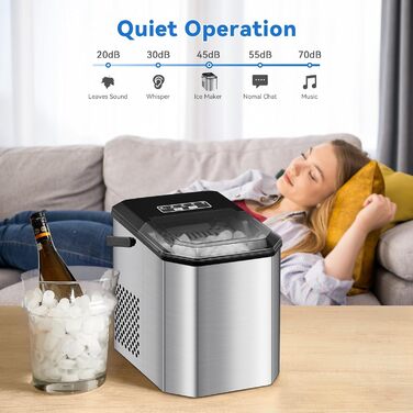 Льодогенератор Eiswürfelmaschine 120W, 9 кубиків за 6 хв, 11.8 кг/24год, самоочищення, з лопаткою та кошиком для вечірок, офісу, бару, кемпера, 2.3 л