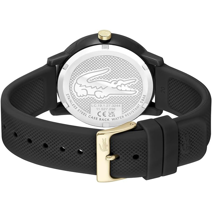 Годинник Lacoste 12.12 Analog Quartz Чоловічий/Жіночий з силіконовим браслетом Petit Piqué - Чорний/Золотий