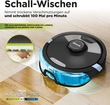 Робот-пилосос Shark Matrix Plus 2-в-1 з функцією миття та самостійною станцією, самоочищення, для шерсті тварин, килимів та твердих підлог, 14,5 см, чорний