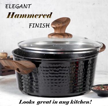 Induction Cookware Set, 15-Piece, Cookware Set with Glass Lids, Granit Cookware and Frying Pan Set Black Aluminum