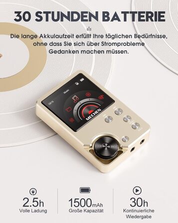 MECHEN M30: Аудіоплеєр Hi-Res MP3, DSD FLAC DAC з 64GB, підтримка до 256GB (Золотий)