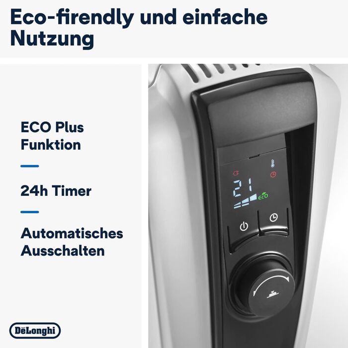 Радіатор масляний De'Longhi Dragon 4 Pro TRDX41025E, 2500 Вт, білий, з таймером та захистом від замерзання