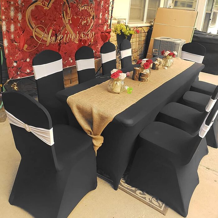 2 Pieces 1.8 m Spandex Fitted Tablecloth, Stretch Spandex Elastic Table Cover, Washable Rectangular Spandex Close-Fitting Tablecloth - Black for Banquet, Wedding, Event, Cocktail (black)