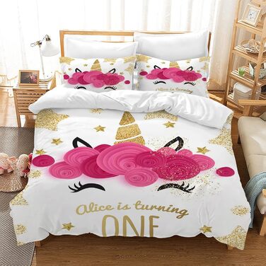 LLTTEER Unicorn Bedding Set for Kids Girls, 3D Printed Unicorn Cartoon Bedspread, Soft Microfiber Duvet Cover with 2 Pillowcases 50x75cm for Girls (Unicorn 04, 200 x 200 cm)