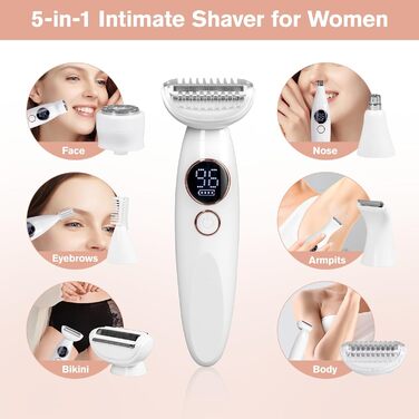 Електричний жіночий тример Carehabi 5-в-1 для тіла, обличчя та бікіні. Вологостійкий (IPX7) з USB-станцією.