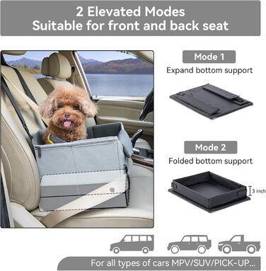 Автокрісло для собак, сіре, для маленьких собак, з кріпленням на ремінь, складна, пральна