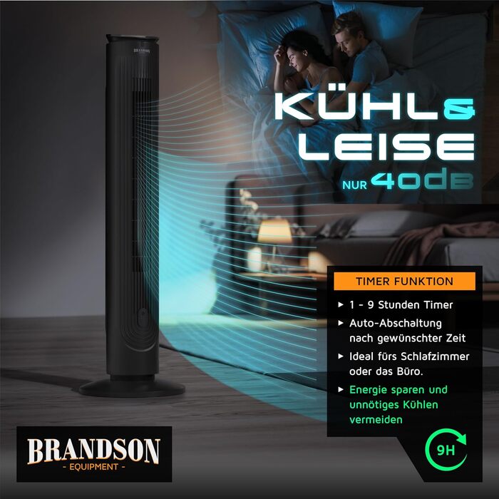 Вентилятор Brandson з дистанційним керуванням, арома-відсіком, тихий, з осциляцією, таймером, 4 режими, 5 швидкостей, LED дисплеєм, чорний