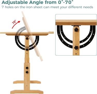 Adjustable Wooden Art Drawing Table - 76x107cm - Viswin Studio Easel for Painting & Drawing