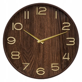 Великий круглий настінний годинник, коричневий, із золотистими стрілками, Ø 55 см