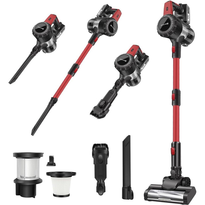 Бездротовий акумуляторний пилосос 45000 Па / 500 Вт / 40 хв, вертикальний пилосос для дому, видалення шерсті тварин з антизаплутуючою насадкою, легкий, з док-станцією для зарядки, тихий, для шерсті тварин, килима, твердої підлоги, авто