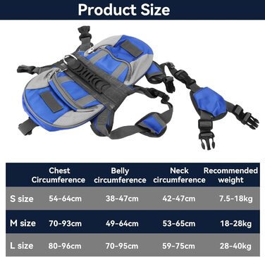 Рюкзак для собак Cyrank: набір посуду, жилет, сумка для їжі та води, рюкзак для собак, жилет для собак, сумка для їжі та води для собак, туристичний рюкзак для собак з світловідбиваючими смугами, жилет для собак, для великих собак (M)