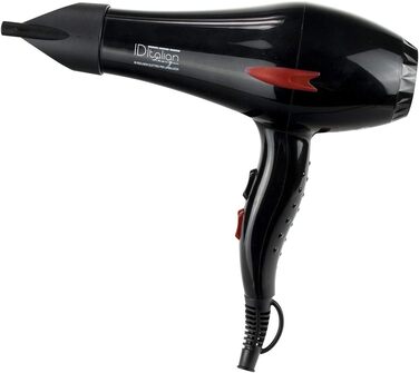 Професійний фен для волосся ID Italian Design з насадкою для укладки, 3 температурні та 2 режими швидкості, 2200W, чорний