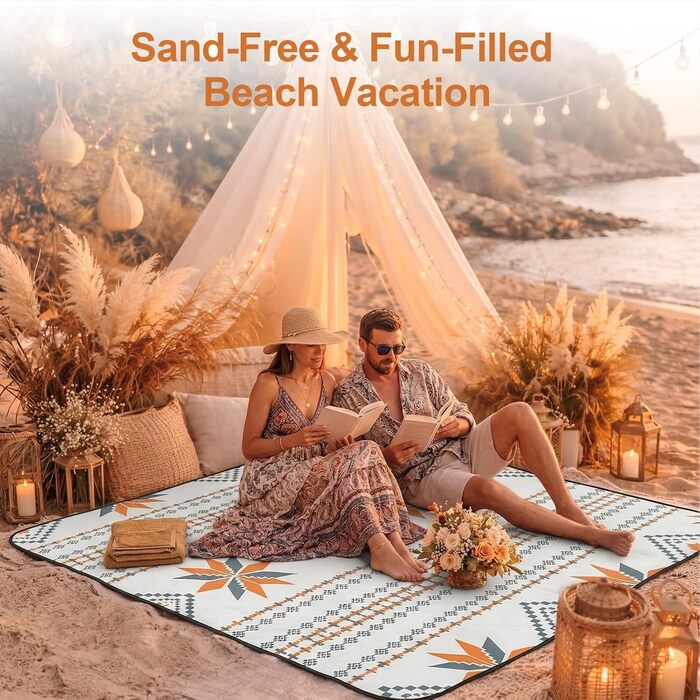 Плед для пікніка 200x200 см водонепроникний, пральний, антипісочний - килимок для пляжу, кемпінгу, 4-6 осіб, з ручкою для перенесення