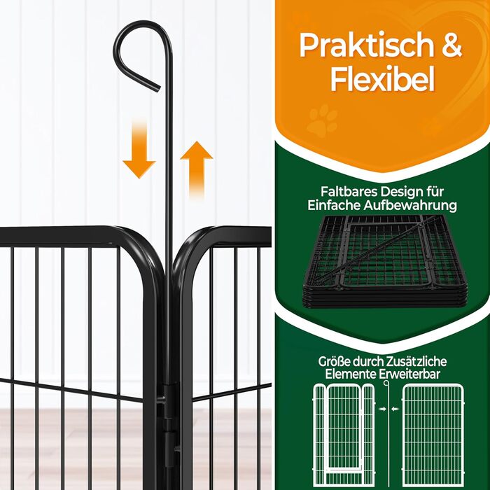 Вольєр для цуценят Yaheetech, 120 см, 16 частин, автоматичне замикання, чорний, для квартири та саду