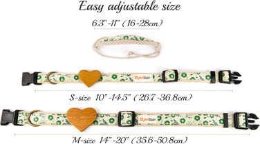 Нашийник для собак Pettsie з серцем та браслетом дружби, регульовані розміри S та M, комфортний дизайнерський льон, міцний та довговічний, чудовий подарунок для любителів собак (35,6 - 50,8 см (M), Зелений)