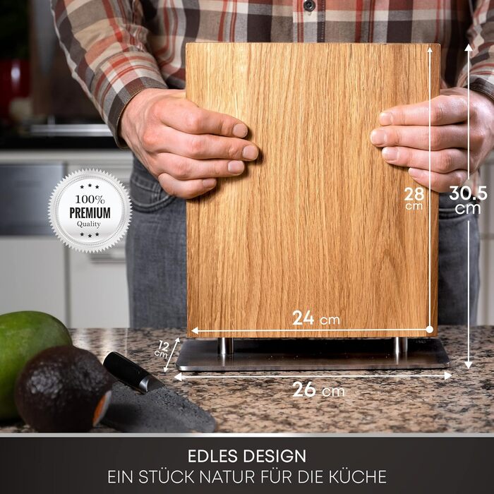SEMPREZA® Magnetic Knife Block | 4-Sided Magnetic Knife Holder | Knife Block Holder | Knife Storage | Magnetic Knife Block without Knives, Wood Oak