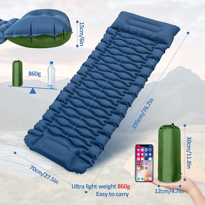 Саморозкладаний килимок для кемпінгу Samlonge: Товста повітряна матрац з насосом, водонепроникний, для відпочинку на природі, у наметі, для туризму
