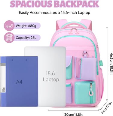 Рюкзак для дівчинки Tanou, великий шкільний рюкзак для підлітків, з тканини Оксфорд, з кількома відділеннями (рожево-зелений)