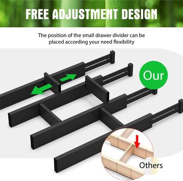 ANTOWIN 10 Pcs Adjustable Drawer Dividers Bamboo, Drawer Organizer, Spring-loaded, Kitchen, Dresser, Bathroom, Bedroom, Baby Drawer, Desk Organization System (Black)